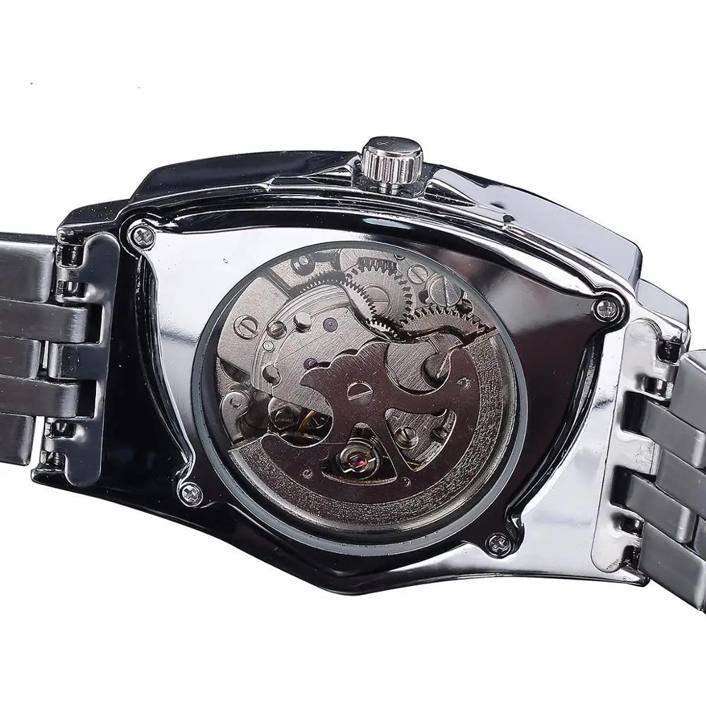 DUNCOUGAR Skeleton Triangle Dial Mechanical Automatic Watch Silver Stainless Steel Irregular Casual Business Watch