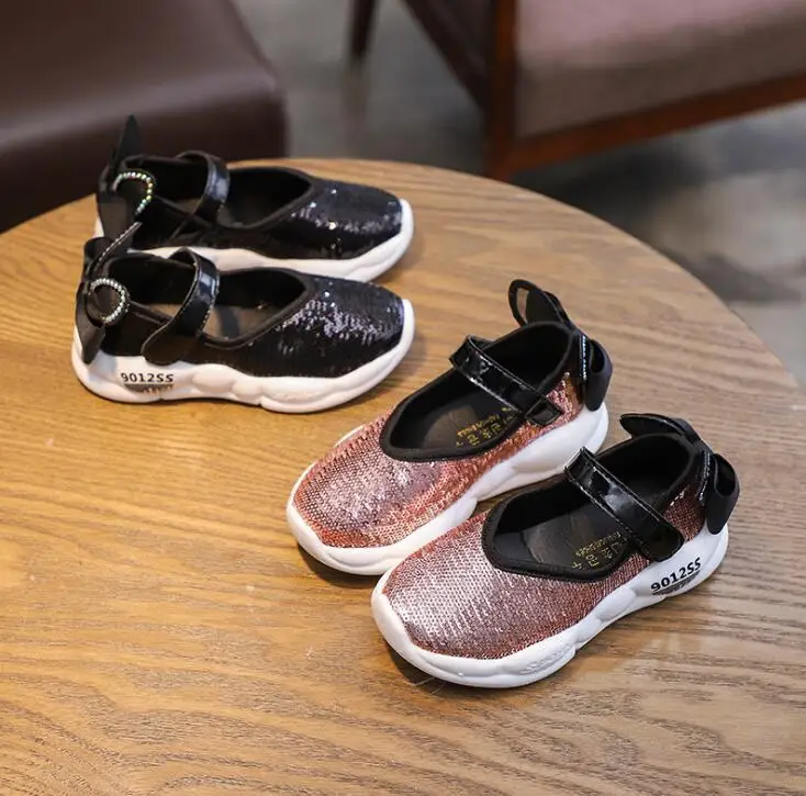 

Fashion Baby Dance Party Girls Cute Bow Shoes Glitter Children Shoes Gold Bling Princess Shoes 1-6 years Kids Sneakers