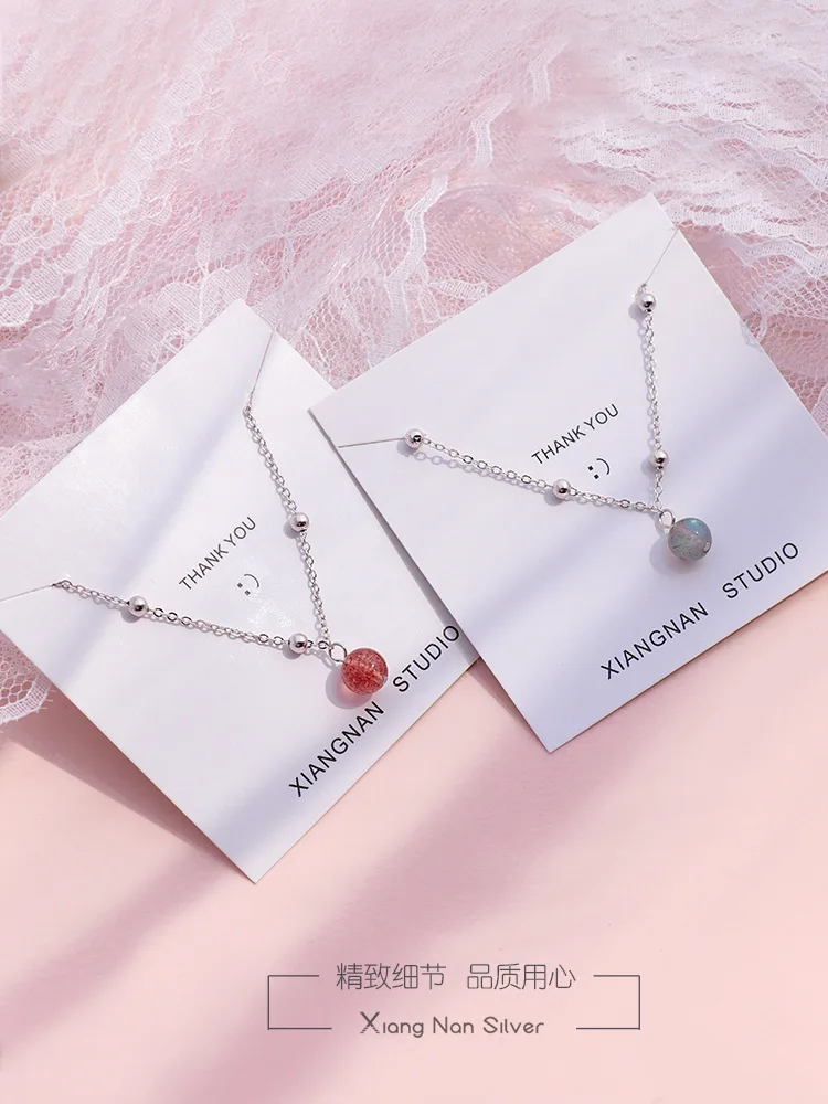 

Japanese And Korean Style Xian Qi Literature And Art Fresh Recruit Peach Blossom Strawberry Crystal Moonstone Crystal Anklet Wom