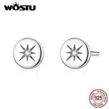 WOSTU, натуральная 925 пробы, серебряные солнечные круглые серьги-гвоздики для женщин, свадебные маленькие серьги, модные серебряные ювелирные изделия CQE734