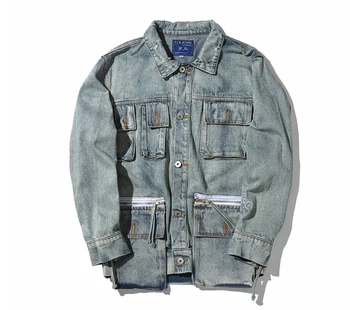 

Men New Brand Retro Hole Hip Hop Jeans Coats Men's Clothing Bomber Motorcycle Denim Jackets Hip Hop Streetwear