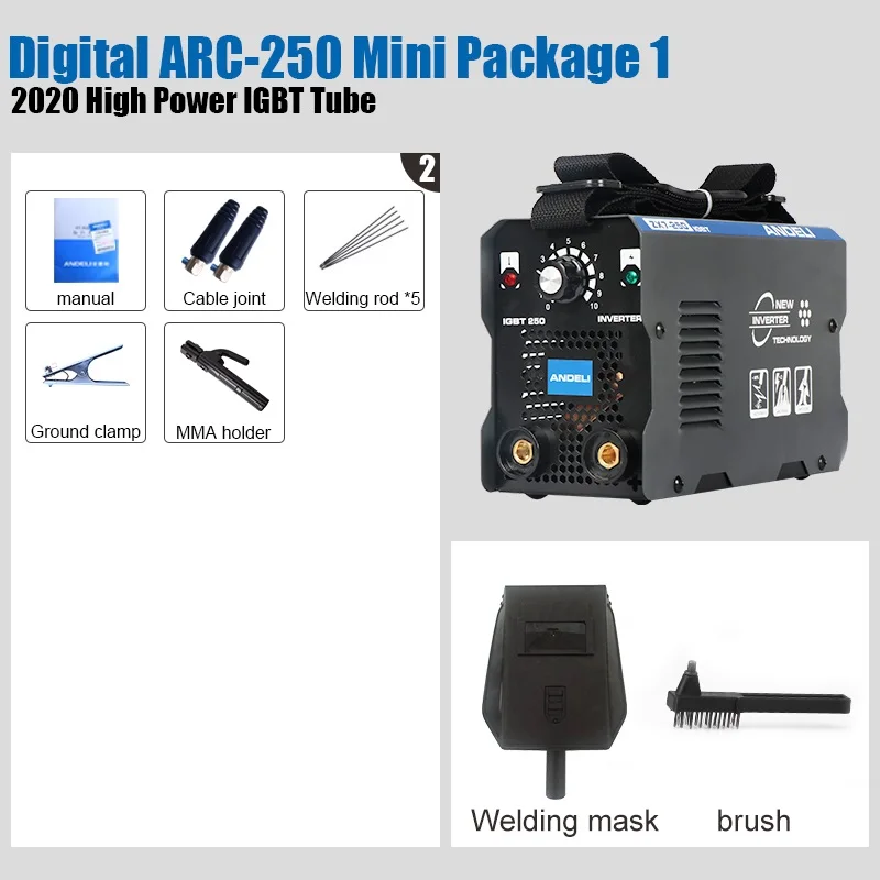 ANDELI ARC-250E 250A IGBT инвертор постоянного тока дуговой сварочный аппарат MMA сварочный аппарат для работы и электрической работы с аксессуарами - Цвет: Mini package 1