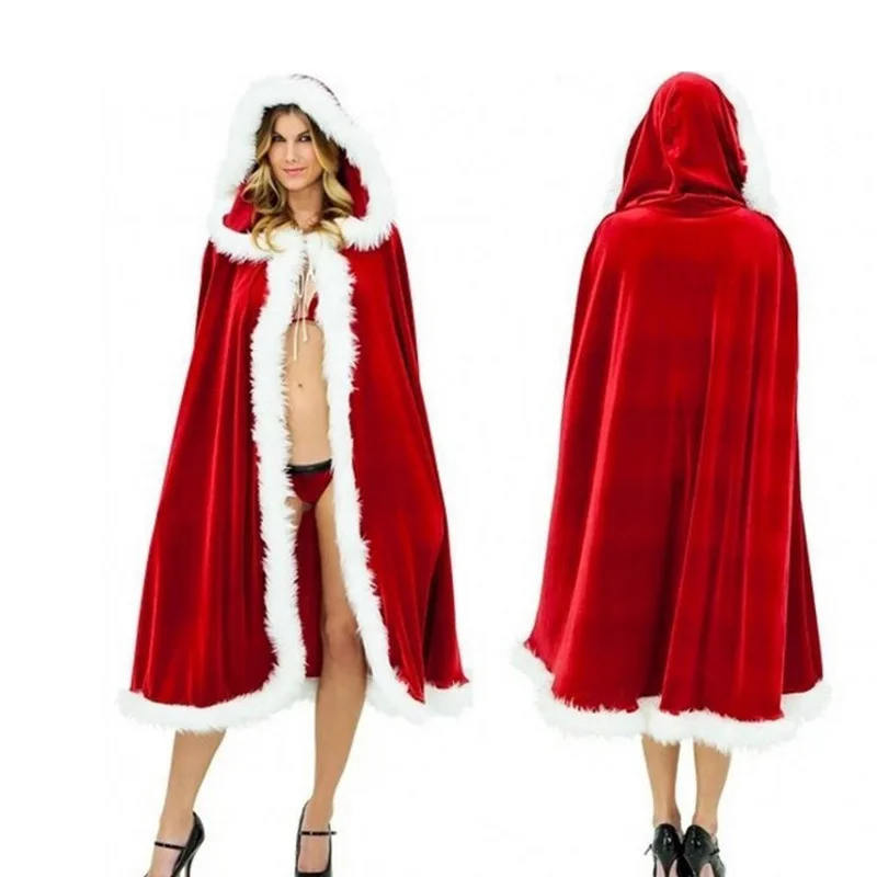 Christmas Stage Cosplay Costume Red Cloak Woman Cape Halloween Party Velvet Red Hooded Cloak Capa Adult Little Red Riding Hood