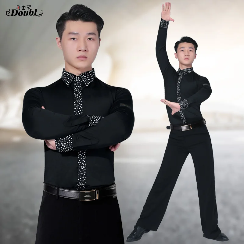 DOUBL di alta qualità camicie da uomo sala da ballo abiti da ballo valzer  tango di ballo Latino a maniche lunghe pratica scarpe di performance nero -  AliExpress Novelty \u0026 Special Use
