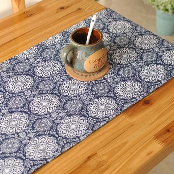 

Chinese Retro Blue White Porcelain Printing Table Decor Cloth Home Garden Party Theme Restaurant Table Runner