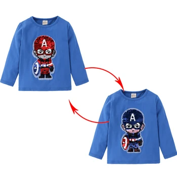 

Boys T-shirts Changing Color Captain America Switchable Sequins T Shirt Children Tops Clothes