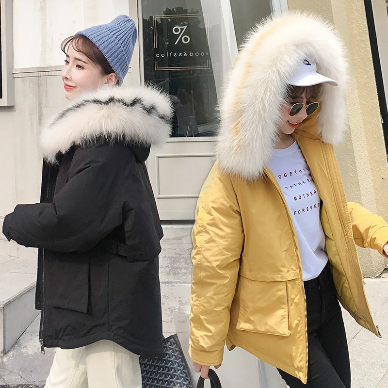 

Workwear Cotton-padded Clothes Women's Short 2019 Winter Korean-style INS down Coat Loose Thick Large Fur Collar Pike Cotton Coa