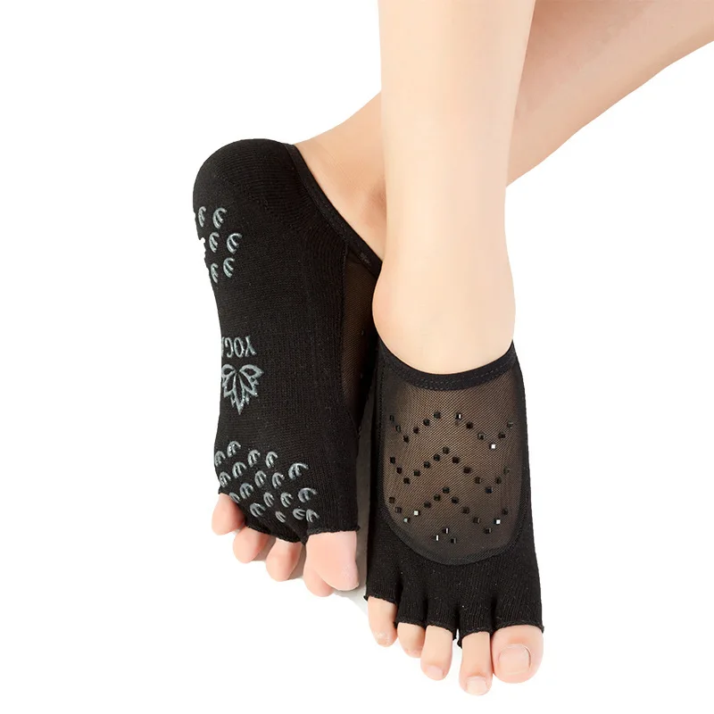 sock2 open toe Черные кружевные носки для йоги с пятью пальцами, Нескользящие сетчатые Стразы с открытым носком, Женские Спортивные Профессиональные носки для йоги - Цвет: sock2 open toe