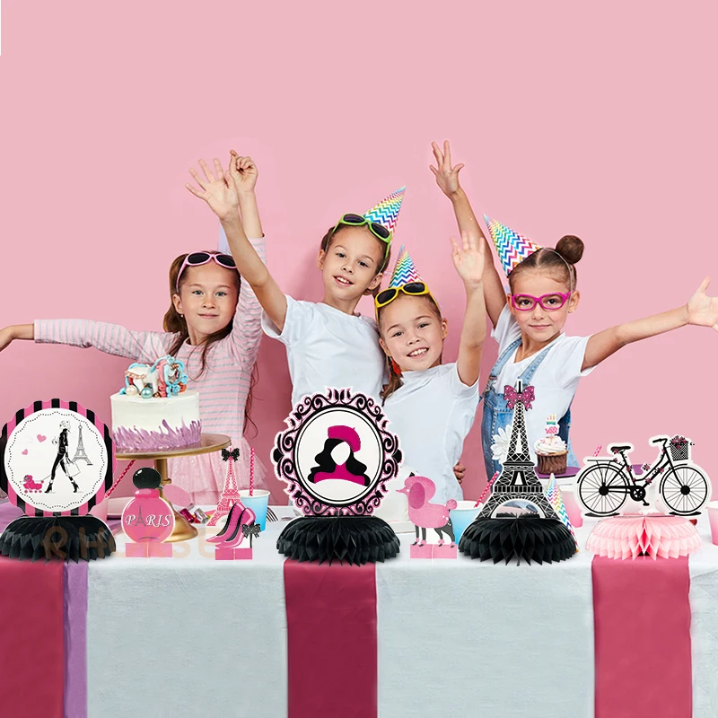 12Pcs Paris Honeycomb Balls Party Favor Supplies Tabletop Decor for Birthday Topper Bicycle Pink Romantic Elements Centerpieces