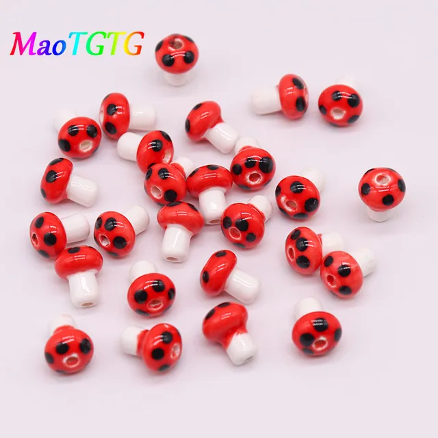 10x12mm Ceramic Mushroom Beads For Jewelry Making Necklace Bracelet Mix Color Handmade Ceramic Spacer Bead Accessories Wholesale A6