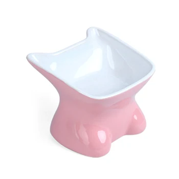 

Cute Ceramic Cat Water Food Big Head Bowl Tilt Angle For Cat's Spine Protection Cats Pets Supplies Feeding Dishes