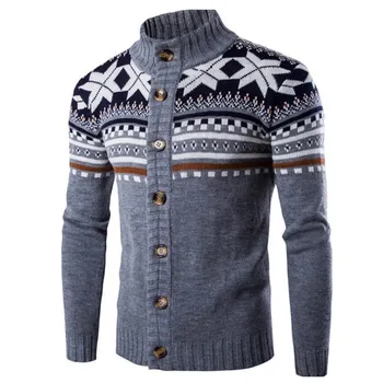 

Winter Vintage Men Sweater Cardigan Knitted Warm Long Sleeve Printed Button Sweaters Christmas Men Pullovers 2020 Streetwear