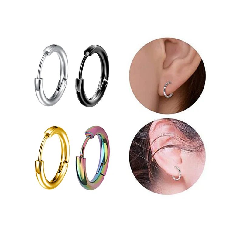 1 pair Dia 8/10/12/14/16mm Stainless Steel Hoop Earrings for Women/Men Round Circle Earring Piercing Anti-allergic Ear Buckle