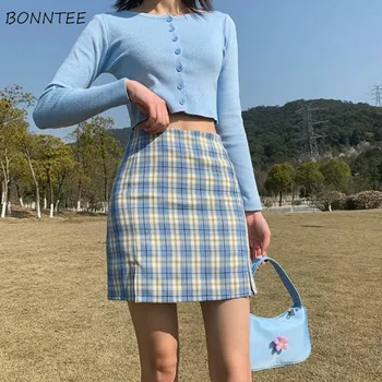 

Plaid Skirts Womens 2020 Summer Spring Side Split High Waist Korean Style Short Mini Skirt A-line Chic Trendy Students Sundress