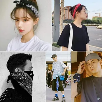 

6pc headscarf Women's men's square colorful scarf Hip-hop square headscarf scarf double-sided Street dance headscarf mask Y430