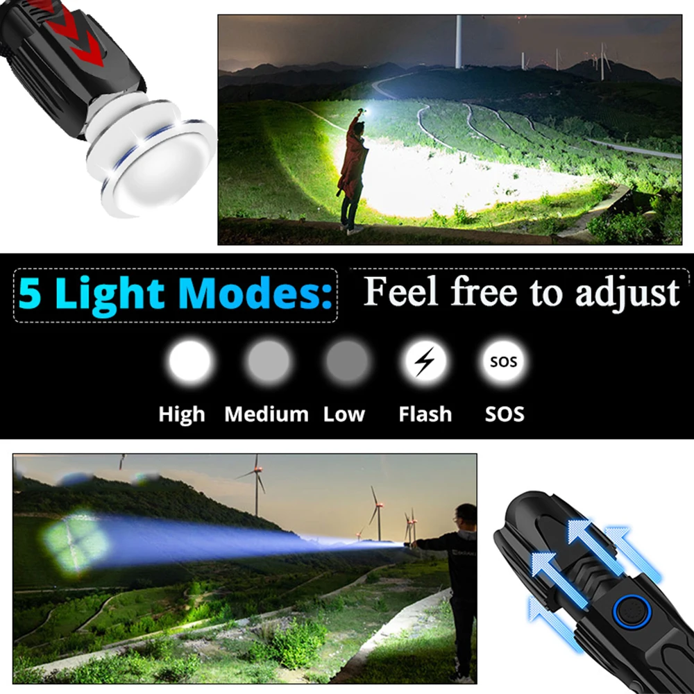 Мощный фонарик XHP90.2 Xlamp тактический перезаряжаемый от USB фонарь