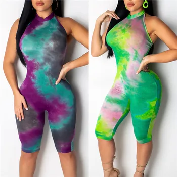 

BB Backless Halter Lace-up Women Playsuit Sexy Jumpsuit Romper Bodycon Playsuit Party Colorful Skinny Bandage Shorts Jumpsuit