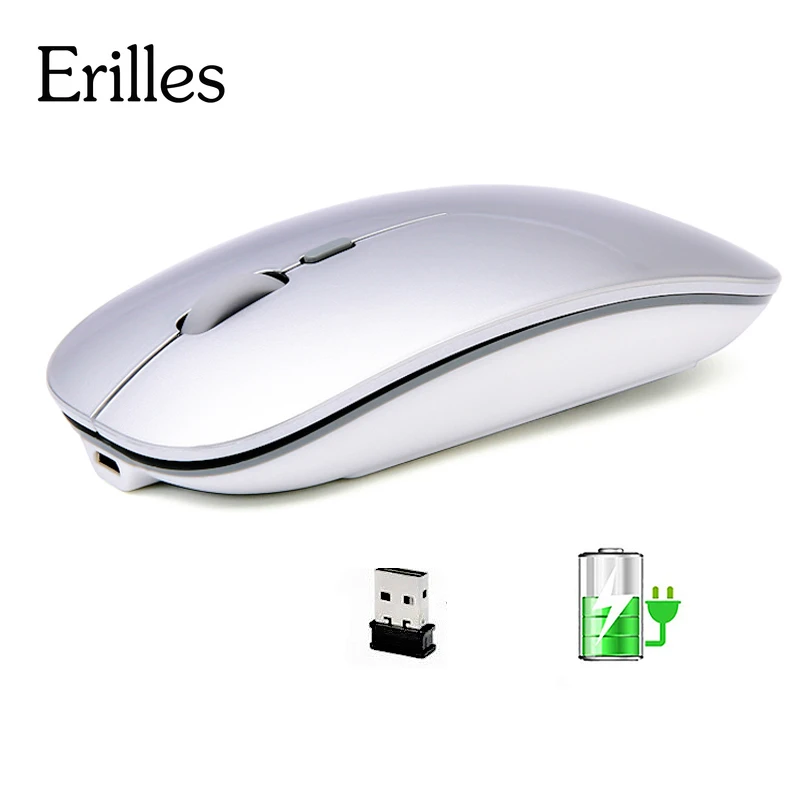 Rechargeable Optical Wireless Mouse Slient Button Ultra Thin Mini Optical Ultrathin USB 2.4G Mice for Computer Laptop Computer silent computer mouse