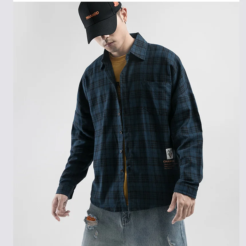 Мужская рубашка Новая быстрая мода осень весна chemise homme Повседневная Свободная рубашка в клетку с длинным рукавом с принтом для мужчин
