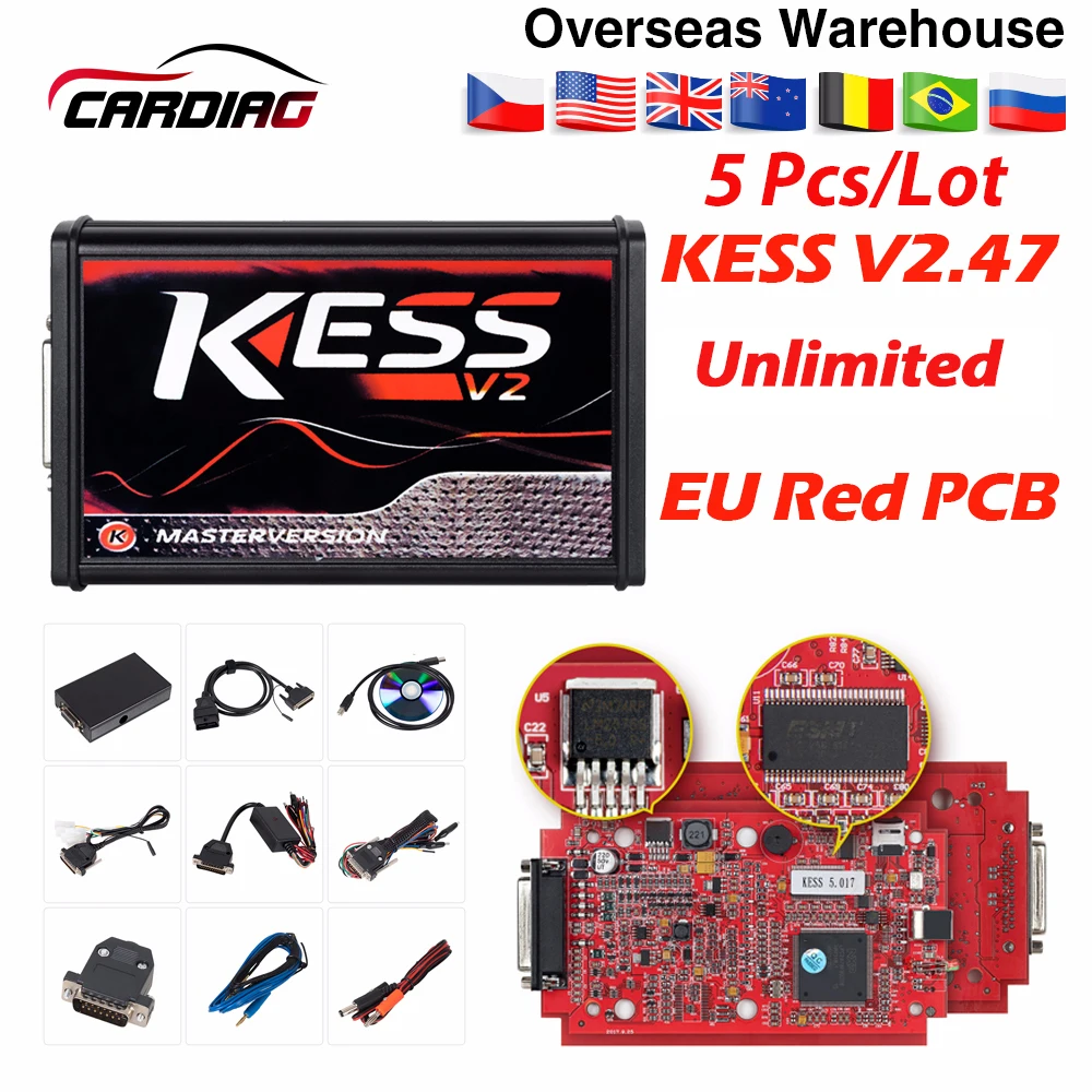 5 шт. красный KESS V2.47 V5.017 без жетонов ECU чип тюнинг мастер ЭКЮ программист KESS V2 менеджер Тюнинг Комплект для автомобиля/грузовика