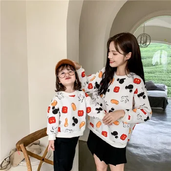 

Family Matching Outfits Mickey Hoodies Mama Mother Kids Sweatshirts Mom and Daughter Son Clothes Christmas Winter Velvet Pajamas