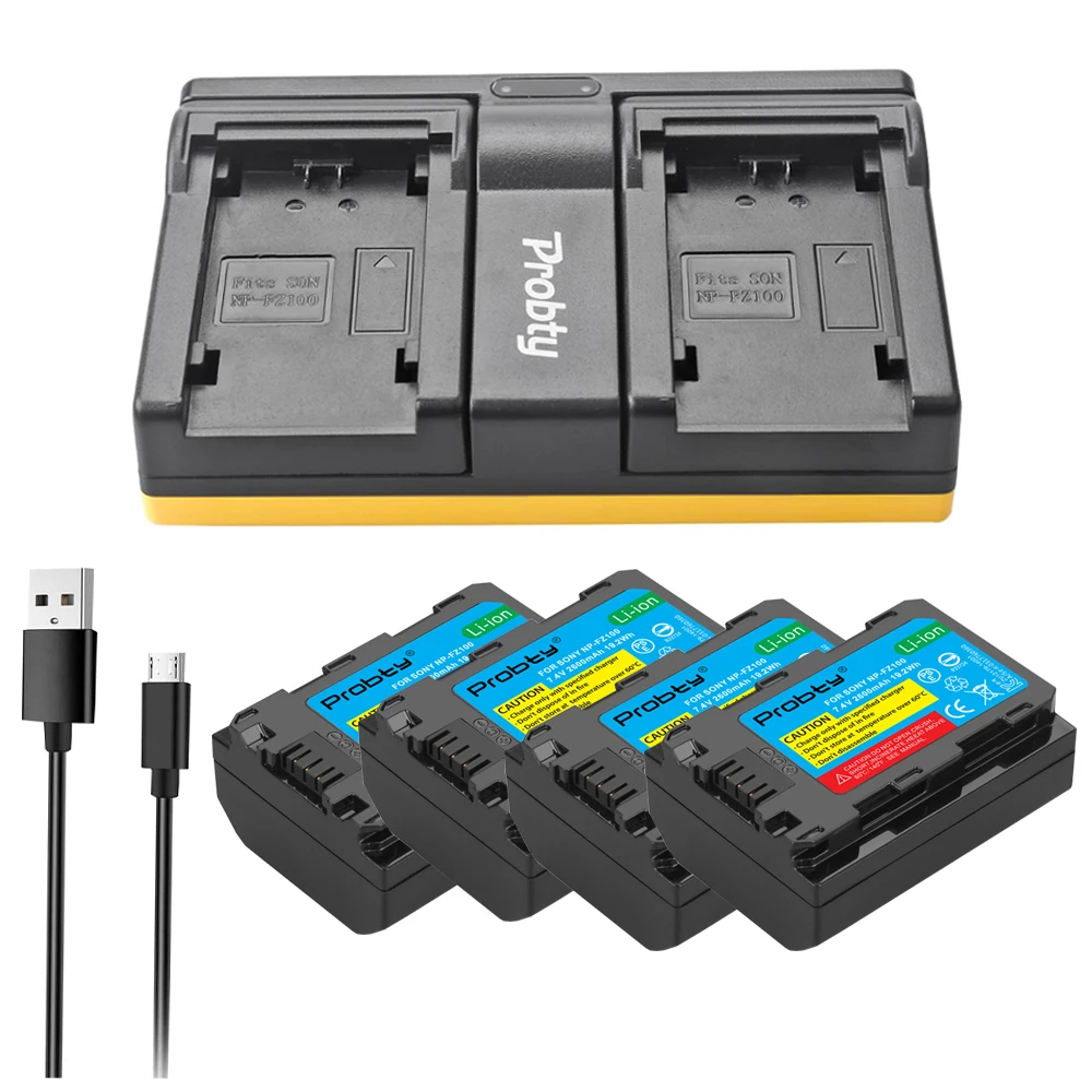 4Pcs Np-Fz100 Np Fz100 Npfz100 Battery + Usb Caricatore Doppio Per Sony Alpha 9 A9 9R A9R 9S A9S A7Riii A7R3 7Rm3 A7M3 Bc-Qz1 Macchina Fotografica