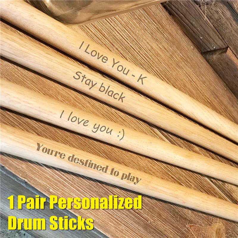 Drumsticks 1 Pair Personalized Laser Engraved Maple Tips Wood