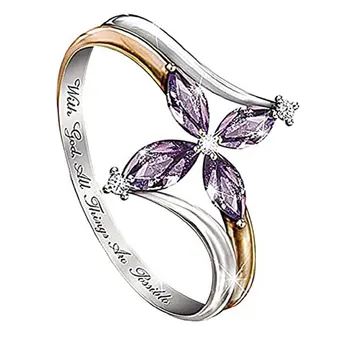 

Pretty Rings for Valentines' Day Rings for Women Lady Dual Color Faux Amethyst Cross Floral Ring Delicate Rings Gift d88