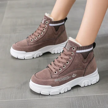 Winter Women's Shoes Plus Velvet Thick Warm Cotton Shoes Heel Thick Bottom  New Student High Top Shoes Women's Shoes Snow Boots 6