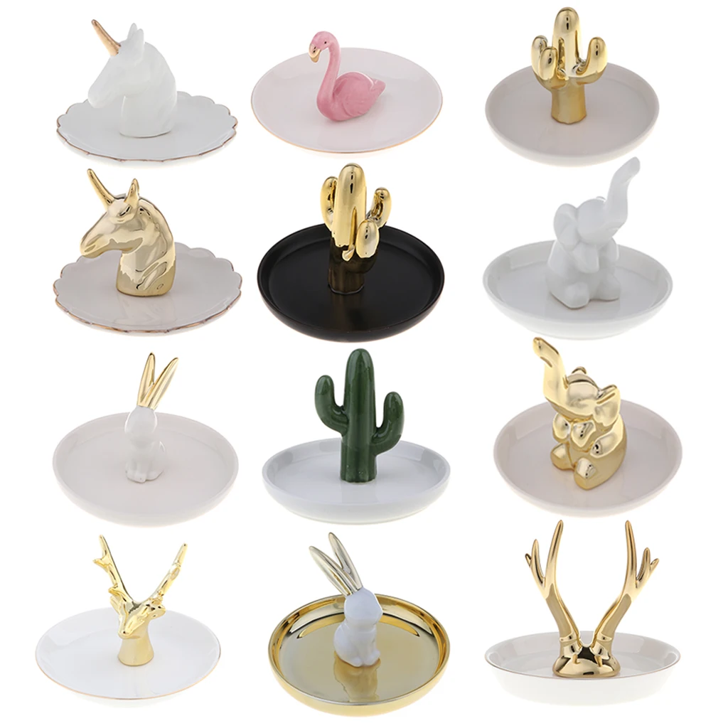 Ceramic Ring Holder Flamingo Jewelry Dish Decorative Necklace Jewelry Organizer Tray unicorn necklace show stand elk