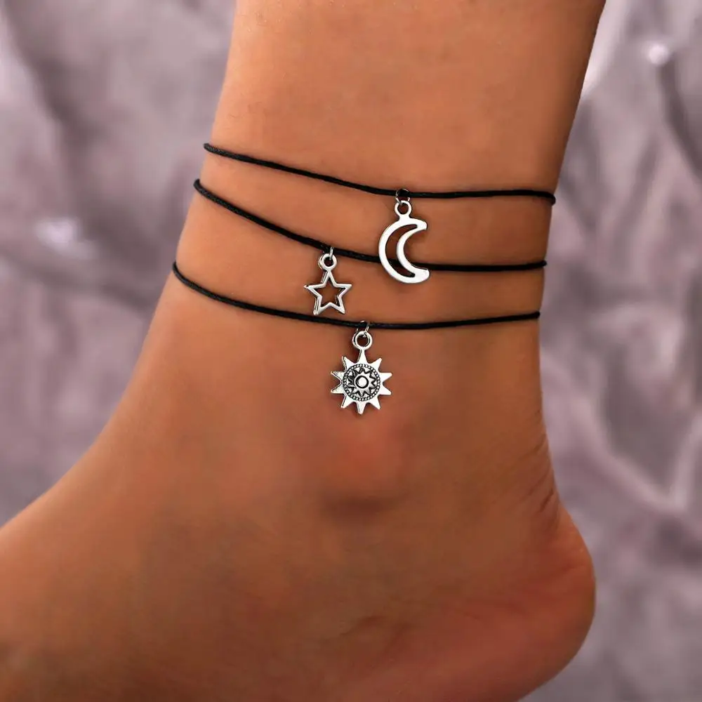

Simple Concise Multilayer Anklets Chain Charm Moon Star Sun Leg Bracelet Foot Jewelry For Women bracelets cheville accessoir