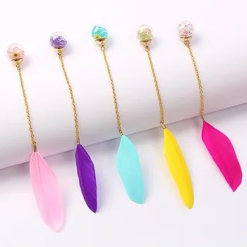 

1Pcs Boxed Colorful Feather Glass Ball Bookmark Retro Cute Book Markers Kawaii Stationery School Office Supplies Teacher Gift