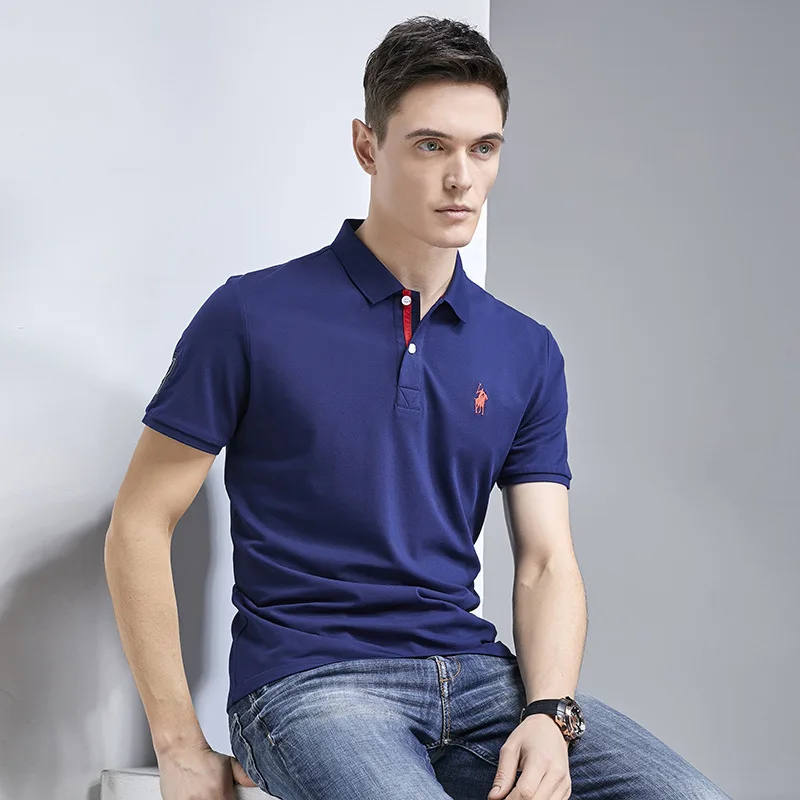 

Summer Business Casual Men's Short-sleeved T-shirt Fold-down Collar Pure Cotton Polo Shirt T-shirt Young And Middle-aged Large S