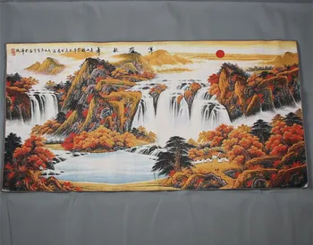 

Pintura de paisaje washhan rojo bordado máquina brocado tela pintura seda pintura salón decoración pintura