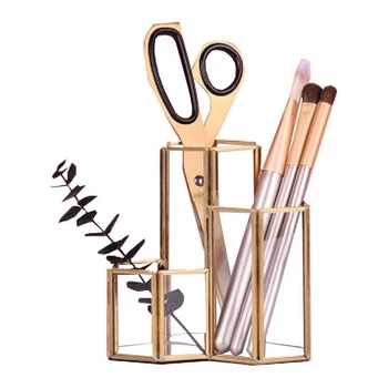 

Study Storage Container Hexagon Home Copper Multifunction Pen Holder Living Room School Stationery Makeup Brush Desk Decoration
