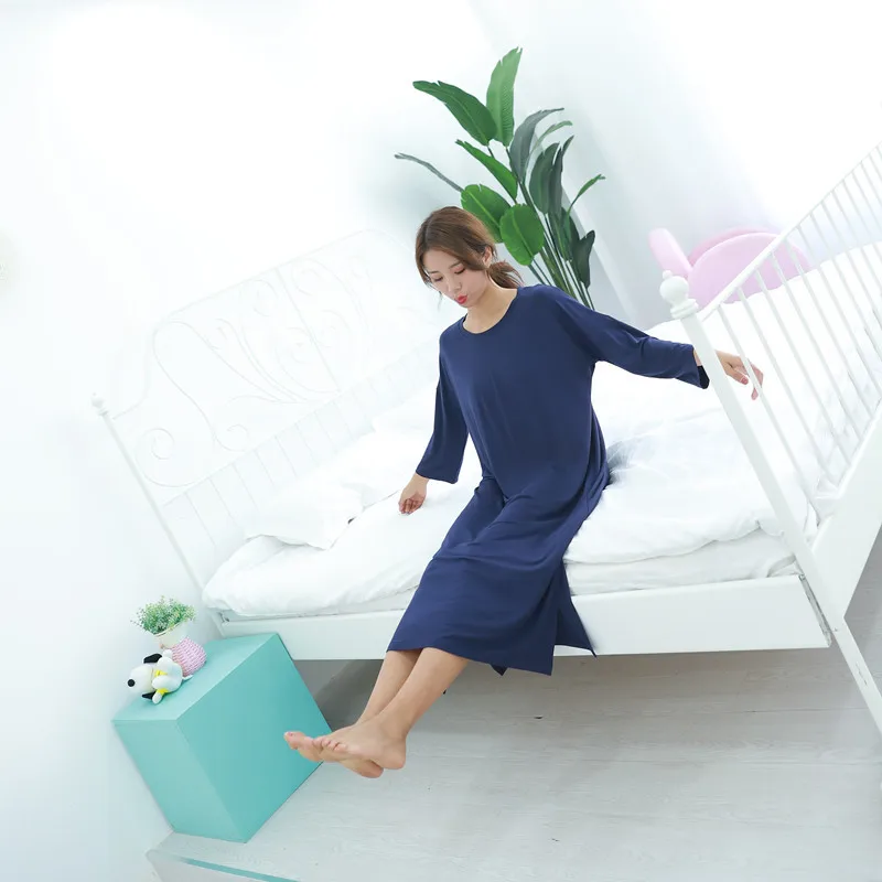 

women sleepwear Modal nightgown spring autumn pajamas women solid night dress loose plus size women clothing Casual home clothes