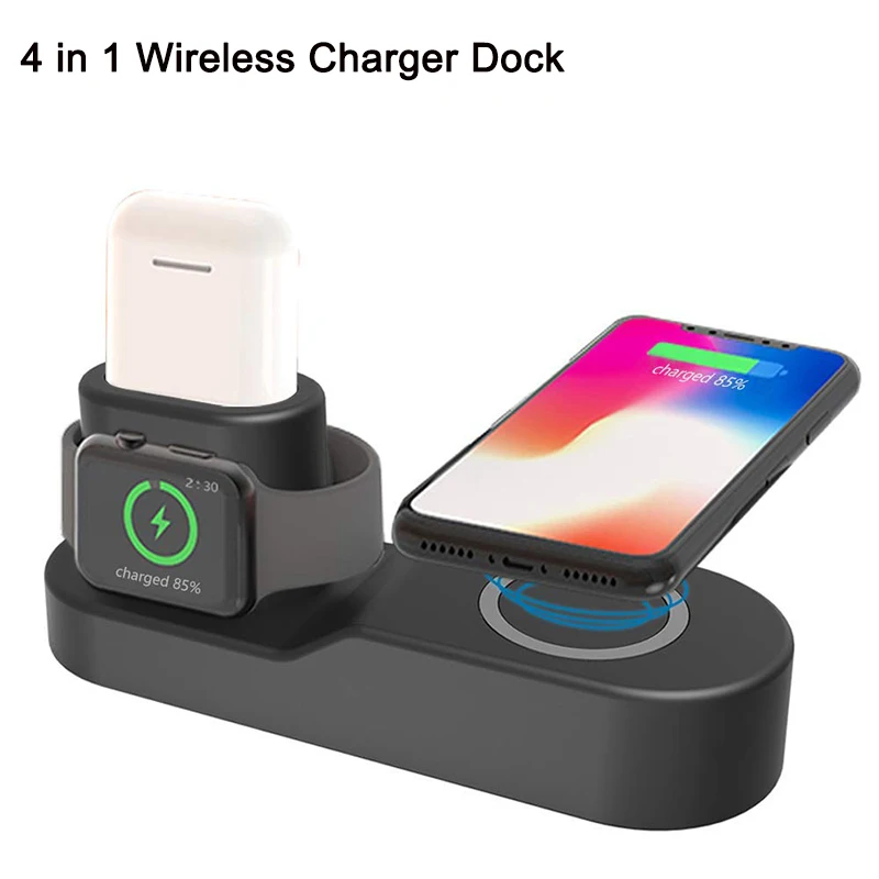 

4 in 1 Wireless Charger Dock for iPhone 11 iWatch 3 4 Fast Qi Wireless Charger for Apple Watch Airpods USB Phone Charging Stand