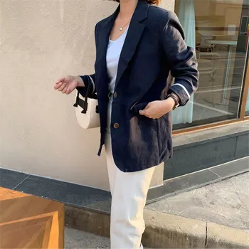 

HziriP Black Office Lady Vintage Feminine 2020 Stylish High Street Sunscreen Linen Elegant Thin Autumn Women All Match Blazers
