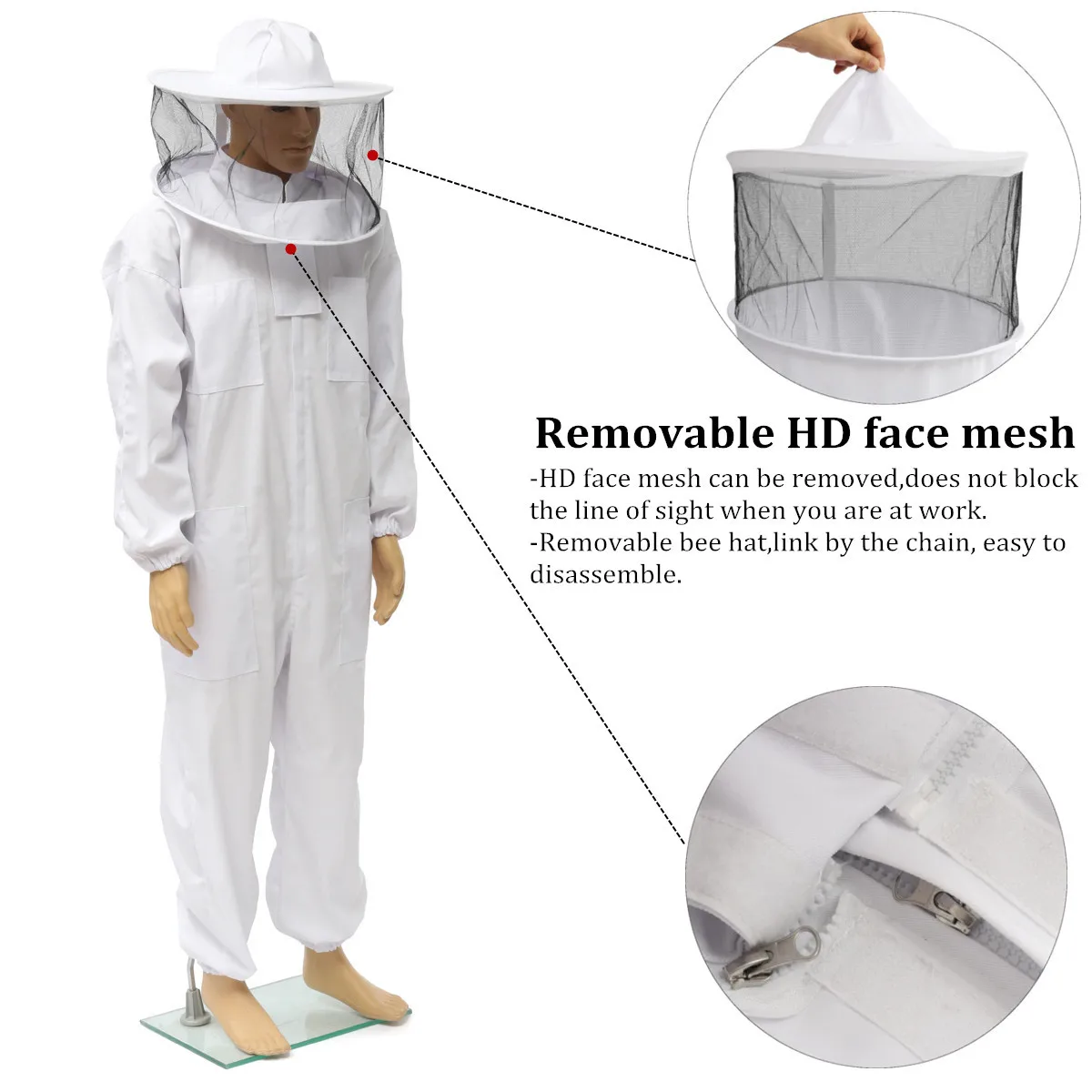 White Beekeeping Protection Equipment Veil Bee Keeping Full Body Suit Hat Smock 