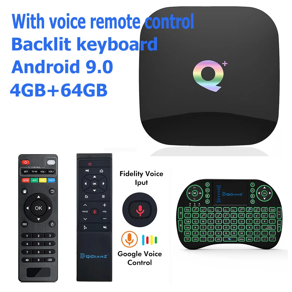 ТВ-бокс QPLUS Smart 6K Ultra HD 4+ 32G Android 9,0 Movie wifi Google Cast Netflix медиаплеер IP tv телеприставка qplus - Цвет: 4G64G-MT12-keyboard