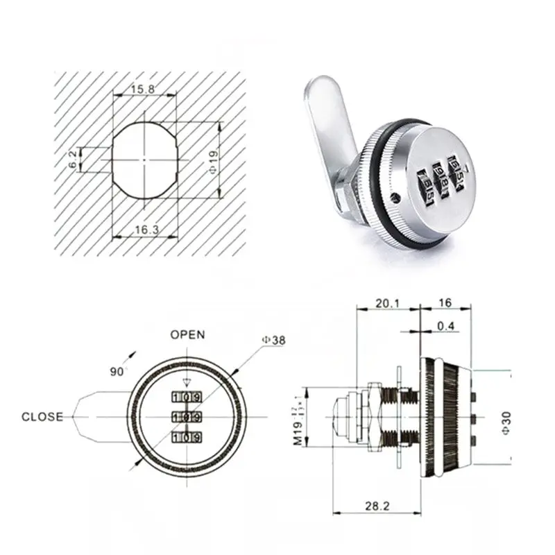 3-Digit Combination Mailbox Lock for Cabinet Drawer combination padlock drawer lock