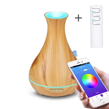 

550ML APP Control Essential Oil Aroma Diffuser Aromatherapy Air Humidifier Wood Grain Remote Control 7 Color LED Lights For Home