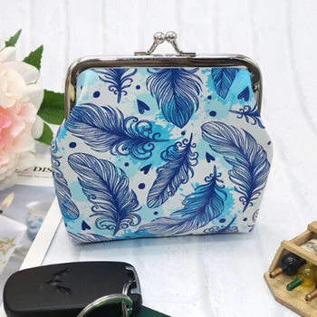 

Hot Elegant Coin Purse Vintage Feather Printed Hasp Closure Coin Purse Women Faux Leather Card Holder Key Bag Holder carteira