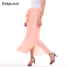 EdspLovd, женская модная шифоновая юбка с разрезом, с поясом, эластичный пояс и длинная подкладка, богема пляжная юбка, одноцветная AZS205