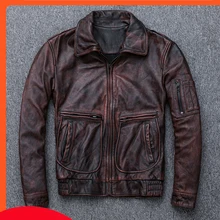 Брендовая винтажная мужская куртка из коровьей кожи, Осень-зима, большой размер, натуральная кожа, байкерская куртка-бомбер