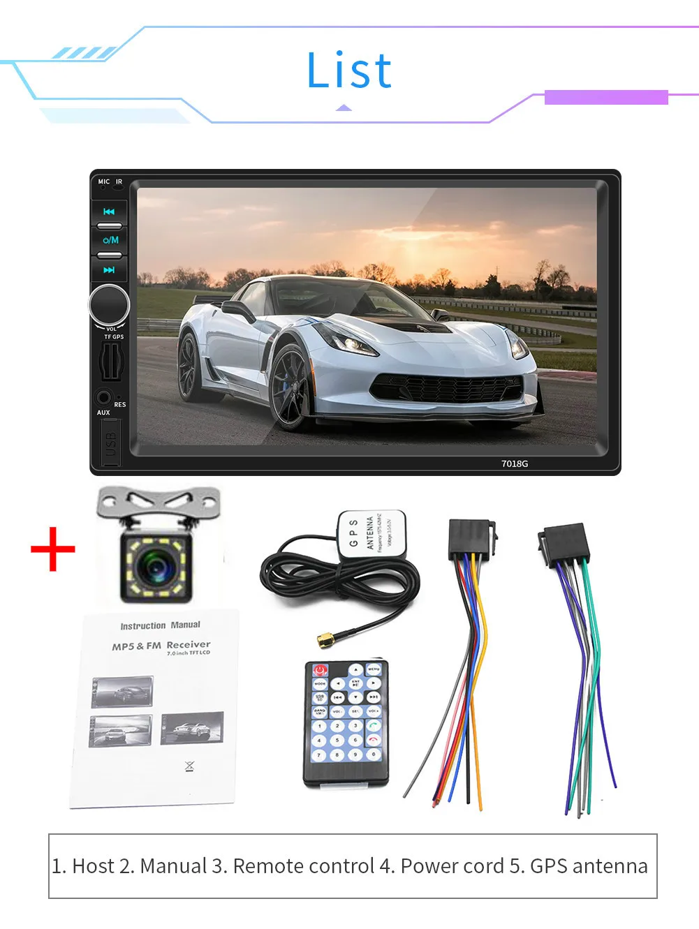 Авторадио " 2DIN автомобильный стерео радио gps Nav Bluetooth MP5 FM плеер+ телефонная связь+ 8G карта+ камера - Цвет: GPS with 12LED cam