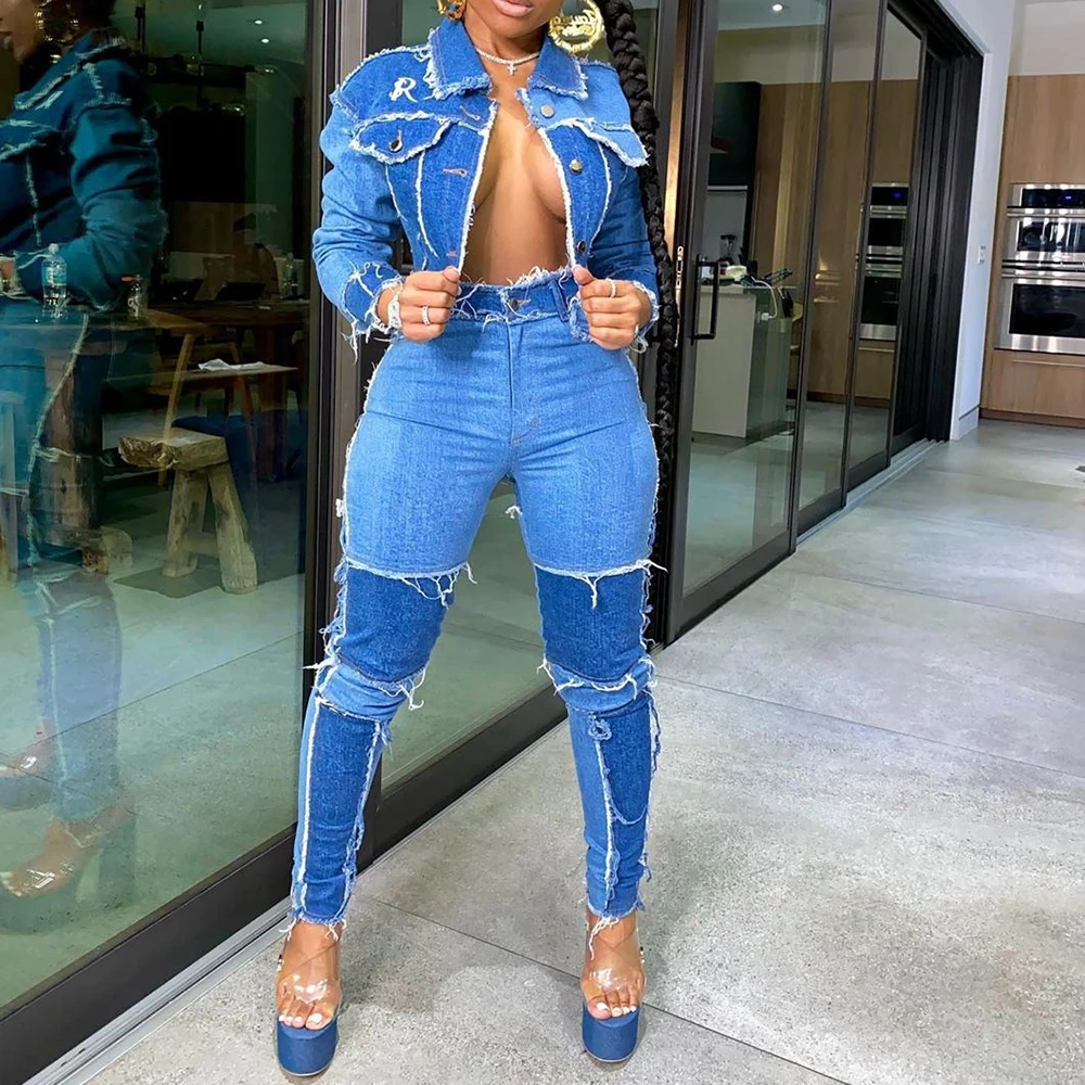 

Sexy Patchwork Jeans With Pocket Women High Waist Pencil Denim Pants Female Hip Hop Streetwear Casual Button Jeans calça