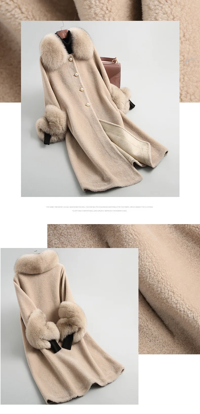 Top 2019 winter real fur coat ladies high quality fox fur collar long jacket Korean clothes wool fur coat and coat 2