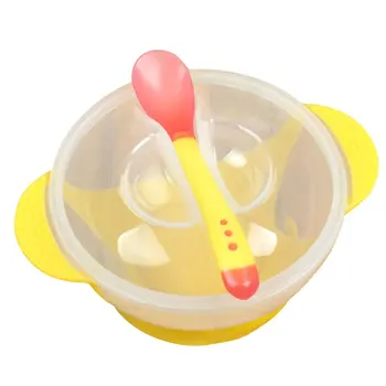 

Toddler Baby Kids Feeding Baby Children Tableware Bowl Plate Training Spoon Binaural Lid with Sucker