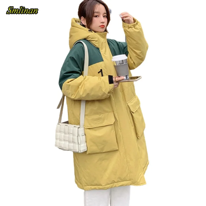 

Smlinan 2020 Winter Hooded Long Parka Mujer Plus Size Big Size Loose Padded Jacket Women Thick Down Cotton Hoodies Coat Female